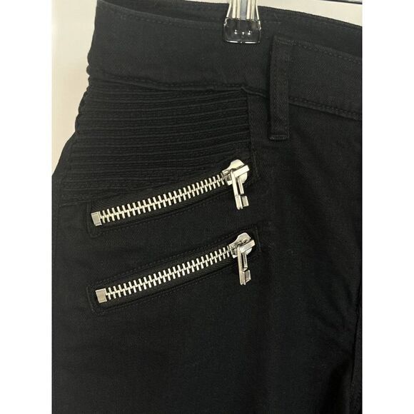 Revolve LOVERS + FRIENDS Black Bailey Flare Moto Jeans Size 28 Zipper Pockets - Picture 13 of 16